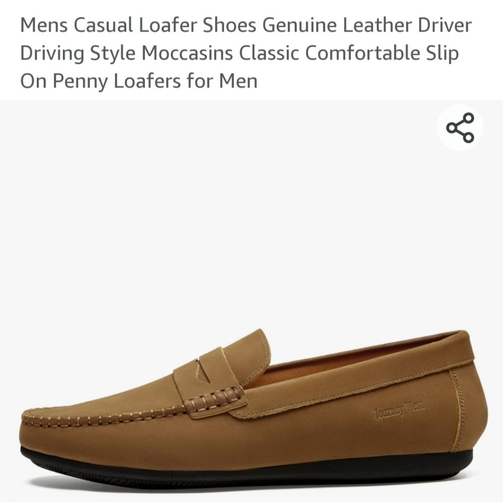 Journey West Mens JW077 Tan Leather Slip Ons (Size 10.5)